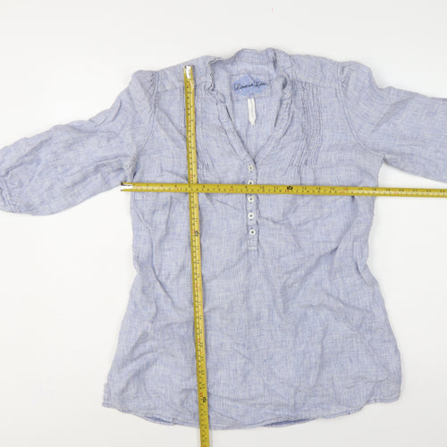 Marks & Spencer Women Blue UK 14 Linen Tunic Blouse Roll Tab Sleeves