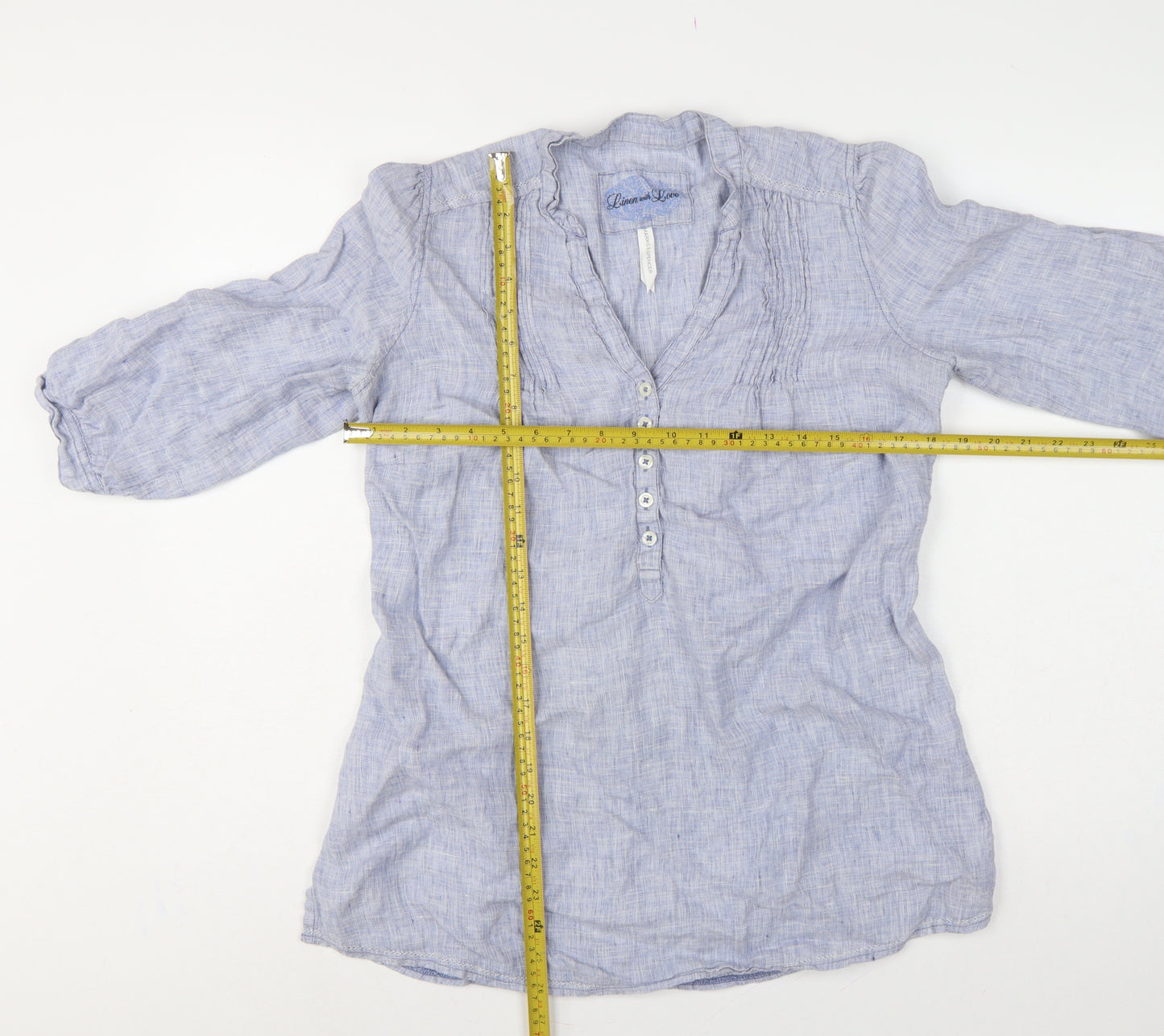 Marks & Spencer Women Blue UK 14 Linen Tunic Blouse Roll Tab Sleeves