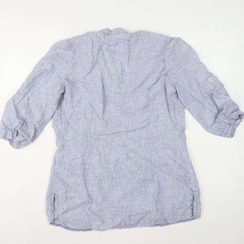 Marks & Spencer Women Blue UK 14 Linen Tunic Blouse Roll Tab Sleeves