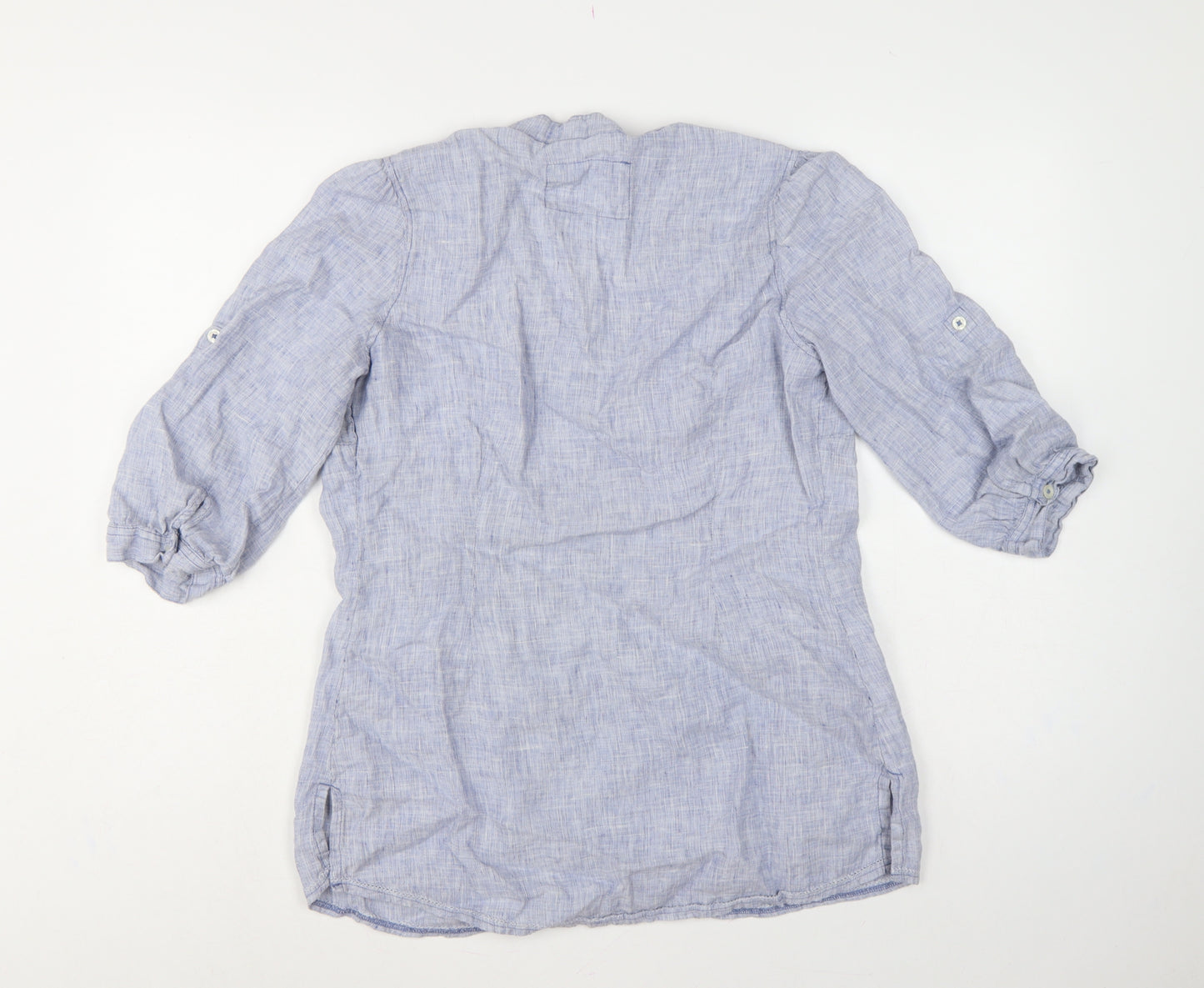 Marks & Spencer Women Blue UK 14 Linen Tunic Blouse Roll Tab Sleeves