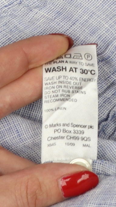 Marks & Spencer Women Blue UK 14 Linen Tunic Blouse Roll Tab Sleeves