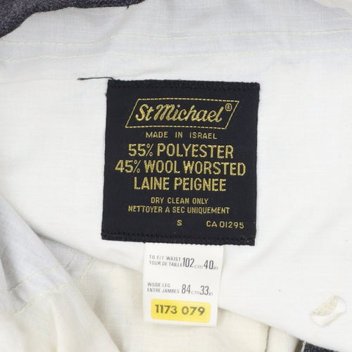 St Michael Men’s Grey Wool Blend Dress Trousers 40in 33in Leg Vintage