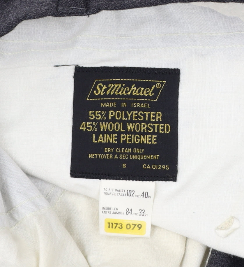 St Michael Men’s Grey Wool Blend Dress Trousers 40in 33in Leg Vintage