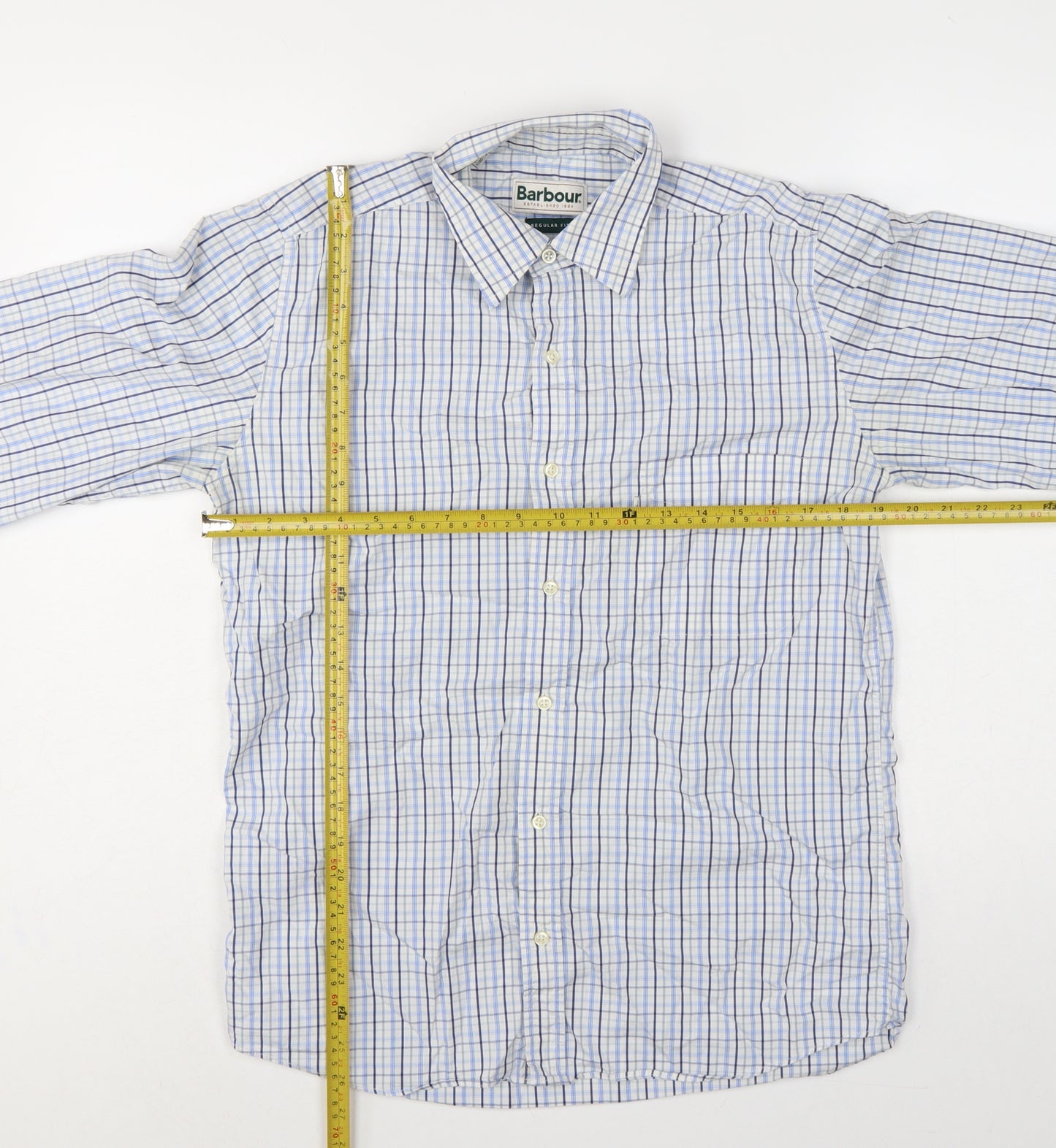 Barbour Men’s Blue Check Cotton Regular Fit Button-Down Shirt Size S