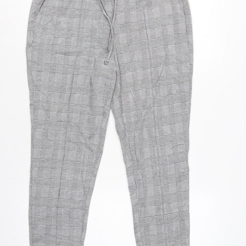 Vivance Women’s Grey Check Tapered Jogger Trousers UK 12 Drawstring