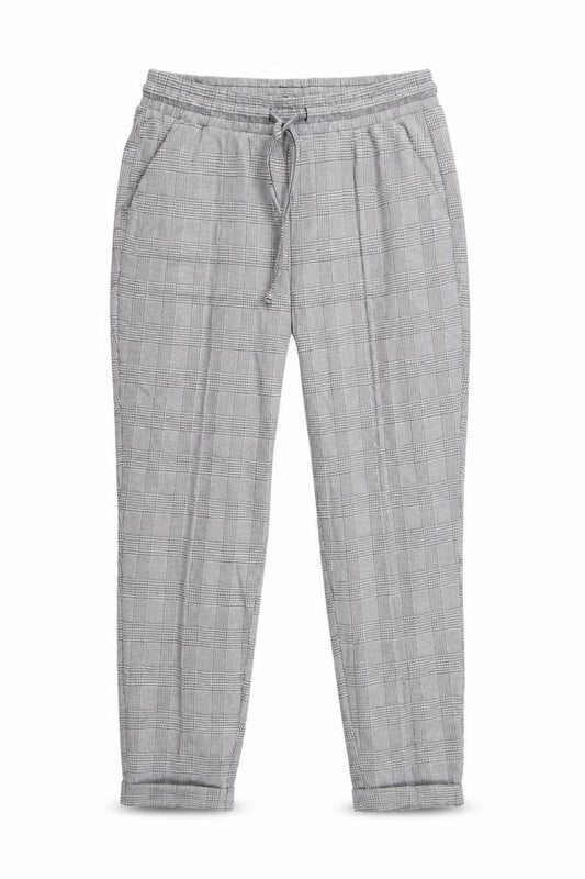 Vivance Women’s Grey Check Tapered Jogger Trousers UK 12 Drawstring