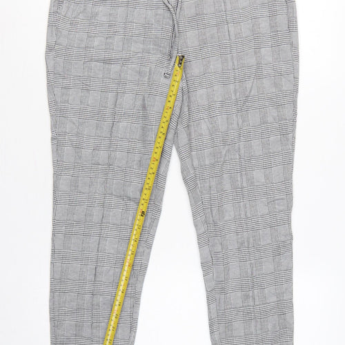 Vivance Women’s Grey Check Tapered Jogger Trousers UK 12 Drawstring