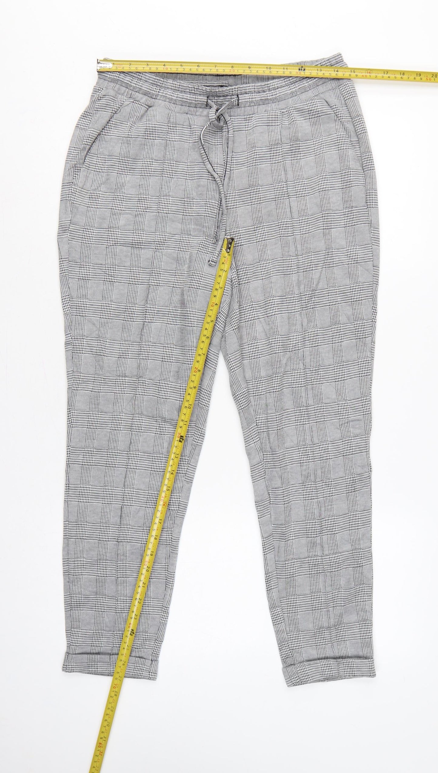 Vivance Women’s Grey Check Tapered Jogger Trousers UK 12 Drawstring