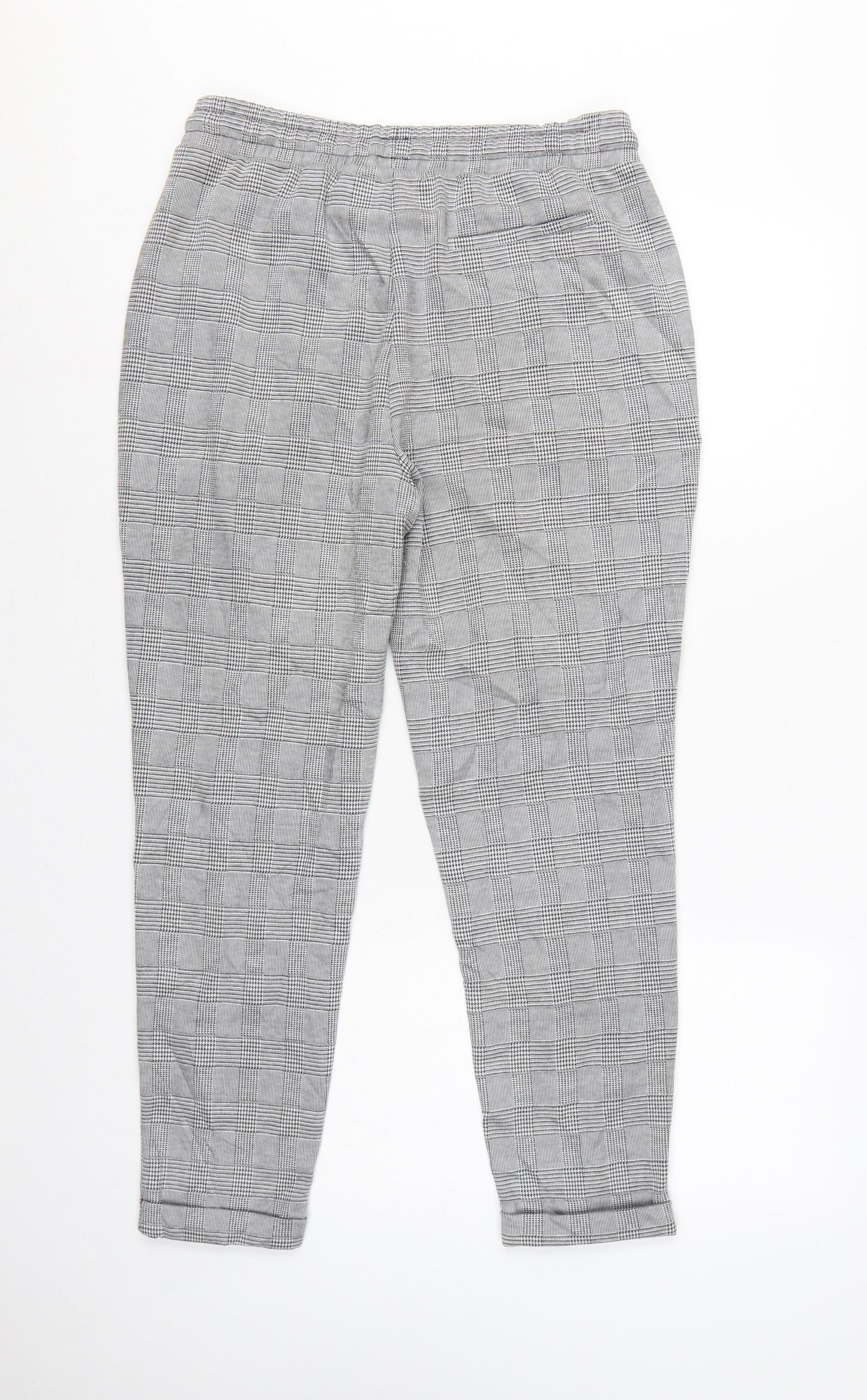 Vivance Women’s Grey Check Tapered Jogger Trousers UK 12 Drawstring