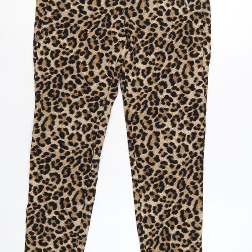 Zara Basic Women Brown Leopard Print Skinny Trousers Size S Zip Pockets