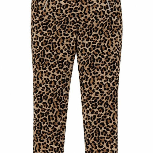 Zara Basic Women Brown Leopard Print Skinny Trousers Size S Zip Pockets