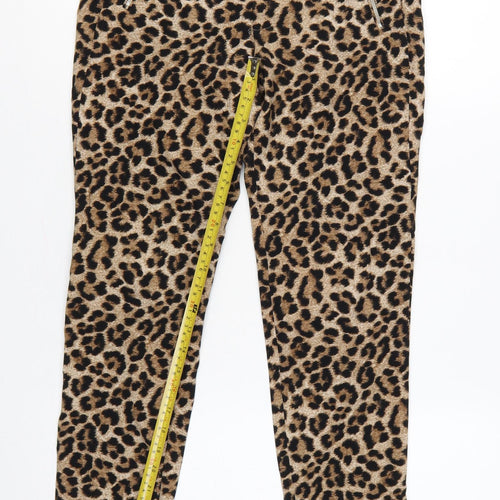 Zara Basic Women Brown Leopard Print Skinny Trousers Size S Zip Pockets