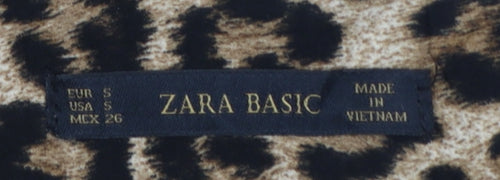 Zara Basic Women Brown Leopard Print Skinny Trousers Size S Zip Pockets
