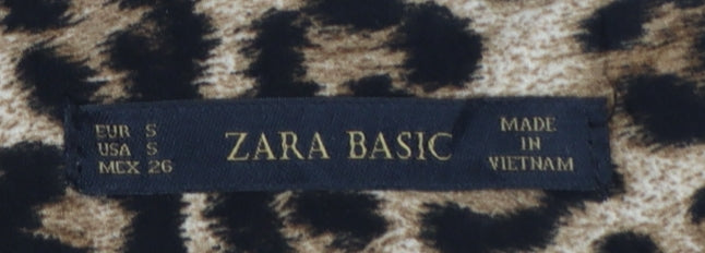 Zara Basic Women Brown Leopard Print Skinny Trousers Size S Zip Pockets