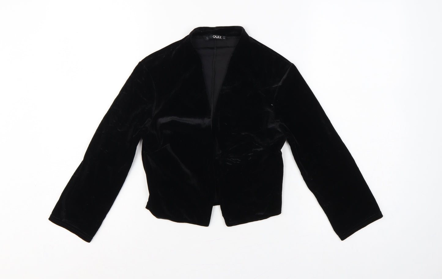 Quiz Women Black UK 8 Velvet Open Front Kimono Bell Sleeve Blouse