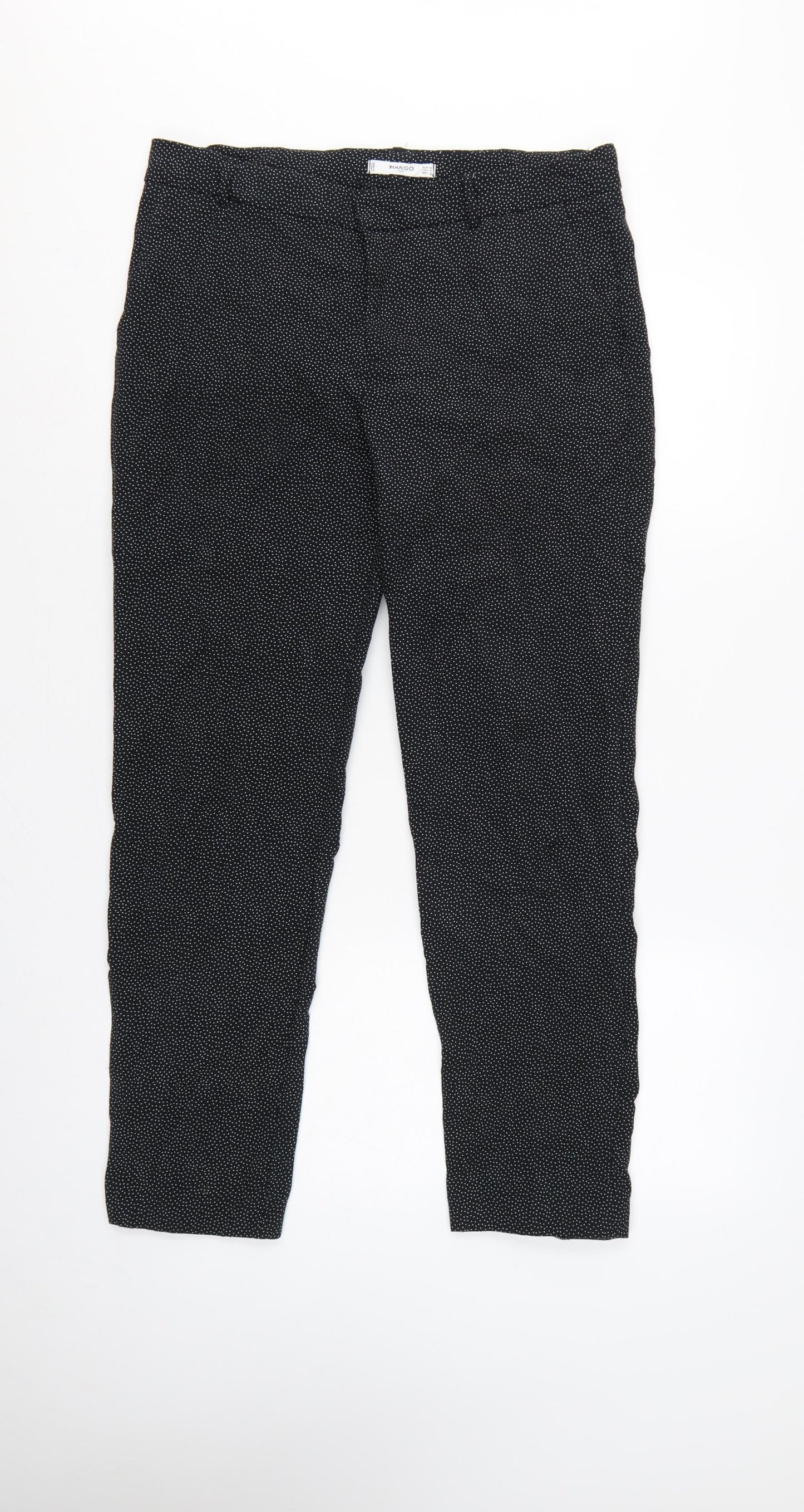 Mango Women Black Polka Dot UK 12 Tapered Dress Trousers Stretch