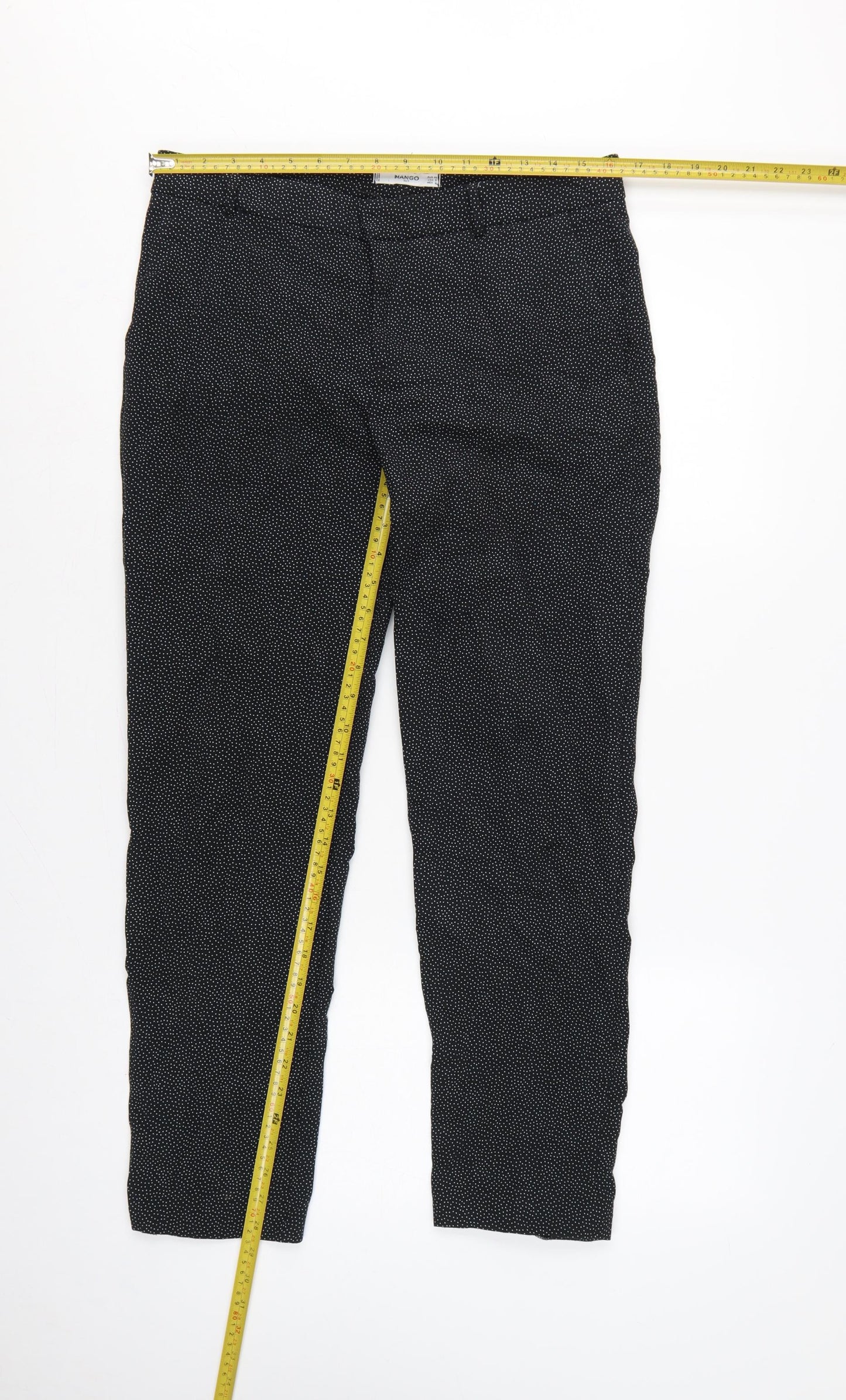 Mango Women Black Polka Dot UK 12 Tapered Dress Trousers Stretch