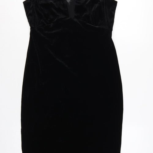 River Island Women Black UK 14 Velvet Bodycon Knee Length Party Dress