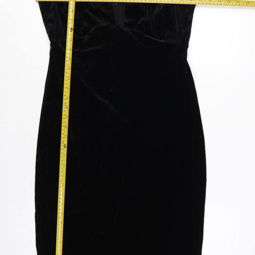 River Island Women Black UK 14 Velvet Bodycon Knee Length Party Dress