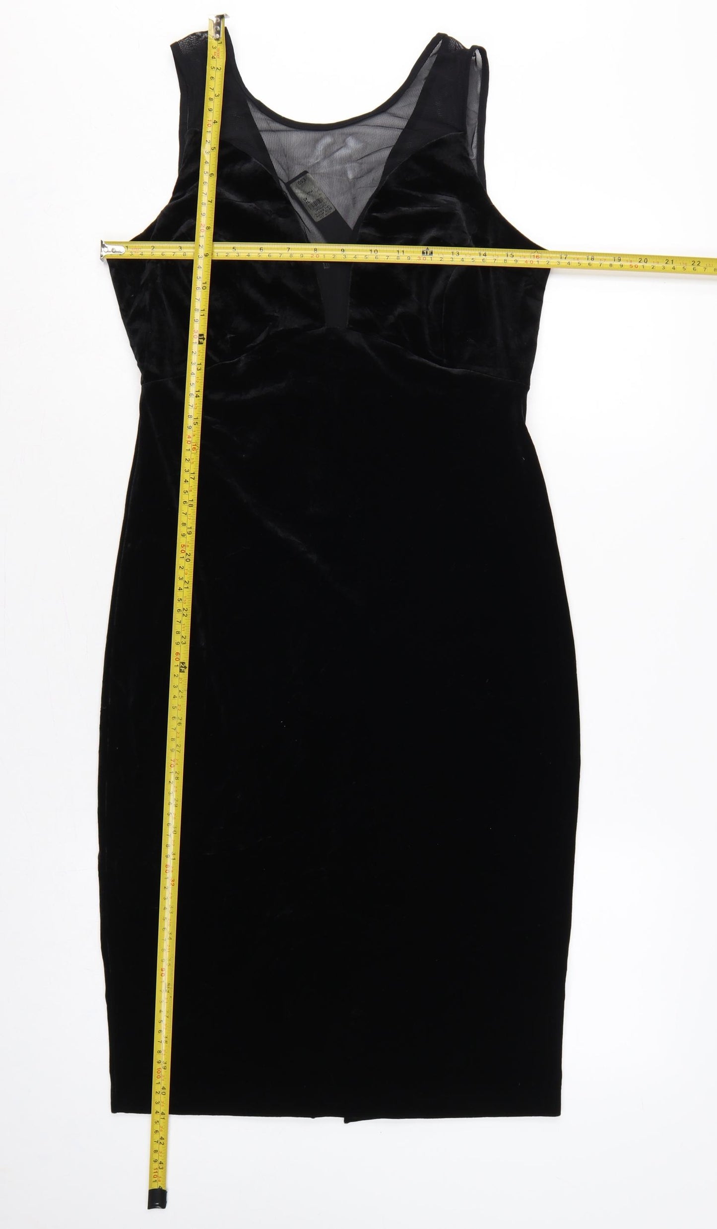 River Island Women Black UK 14 Velvet Bodycon Knee Length Party Dress