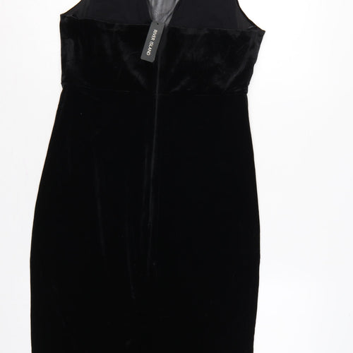 River Island Women Black UK 14 Velvet Bodycon Knee Length Party Dress