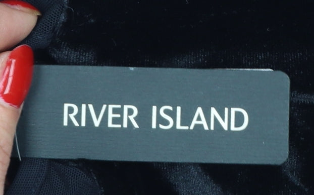 River Island Women Black UK 14 Velvet Bodycon Knee Length Party Dress