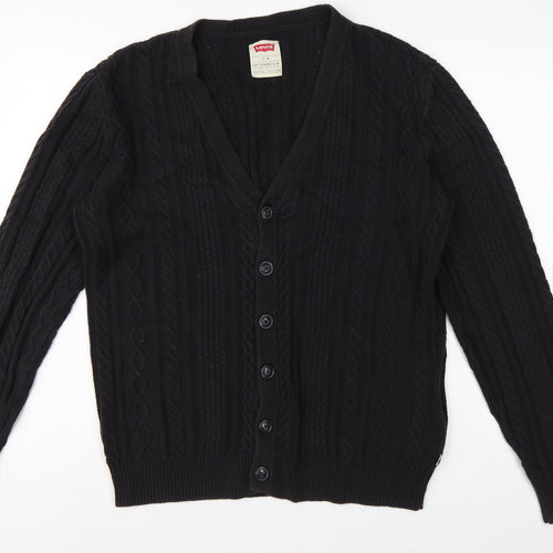 Levi's Men's Black L Cable Knit V-Neck Button Cardigan Cotton