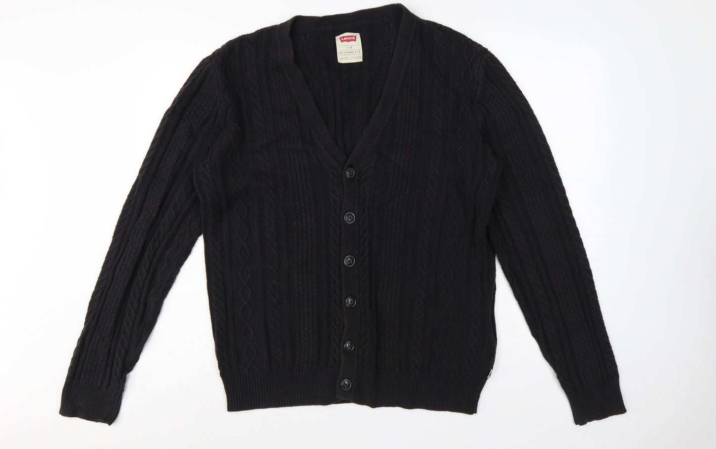 Levi's Men's Black L Cable Knit V-Neck Button Cardigan Cotton