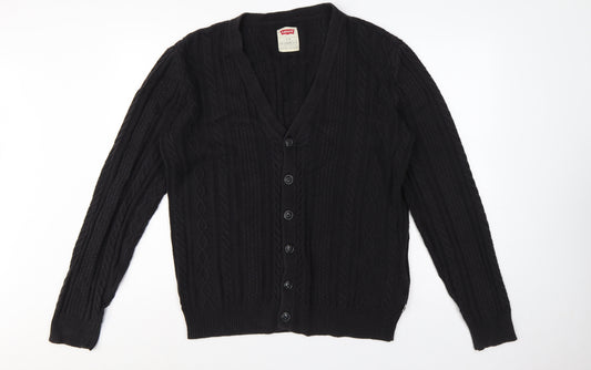 Levi's Men's Black L Cable Knit V-Neck Button Cardigan Cotton