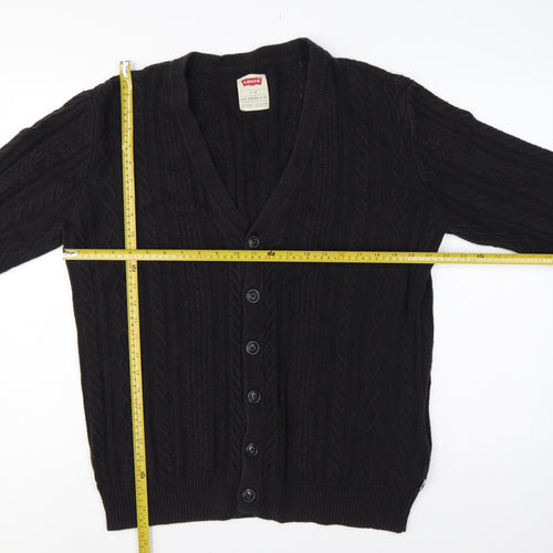 Levi's Men's Black L Cable Knit V-Neck Button Cardigan Cotton