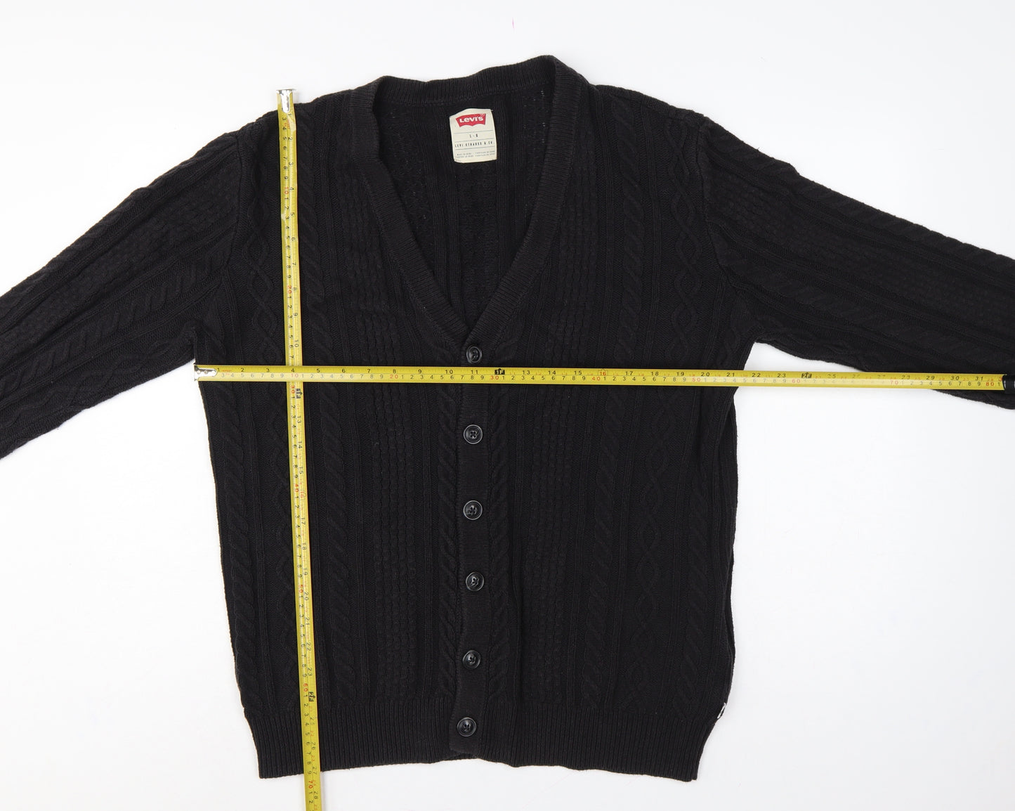 Levi's Men's Black L Cable Knit V-Neck Button Cardigan Cotton
