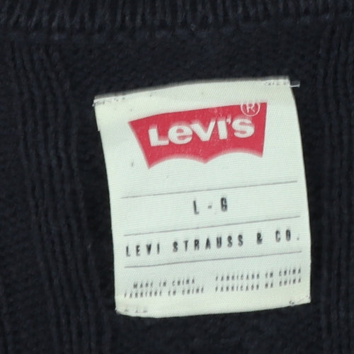 Levi's Men's Black L Cable Knit V-Neck Button Cardigan Cotton