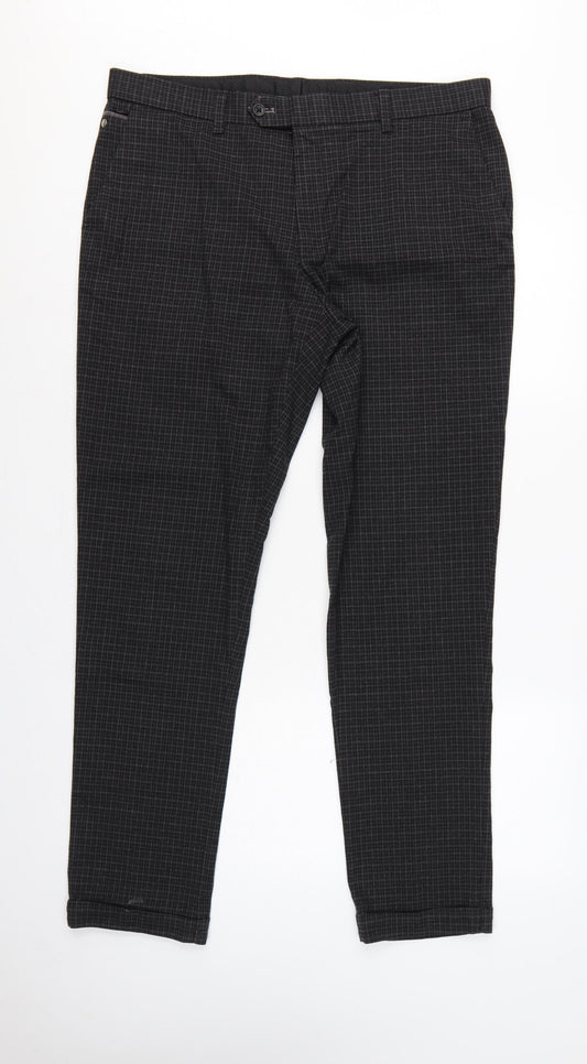 Next Men’s Grey Check Tapered Trousers 36in Waist Long 33in Leg