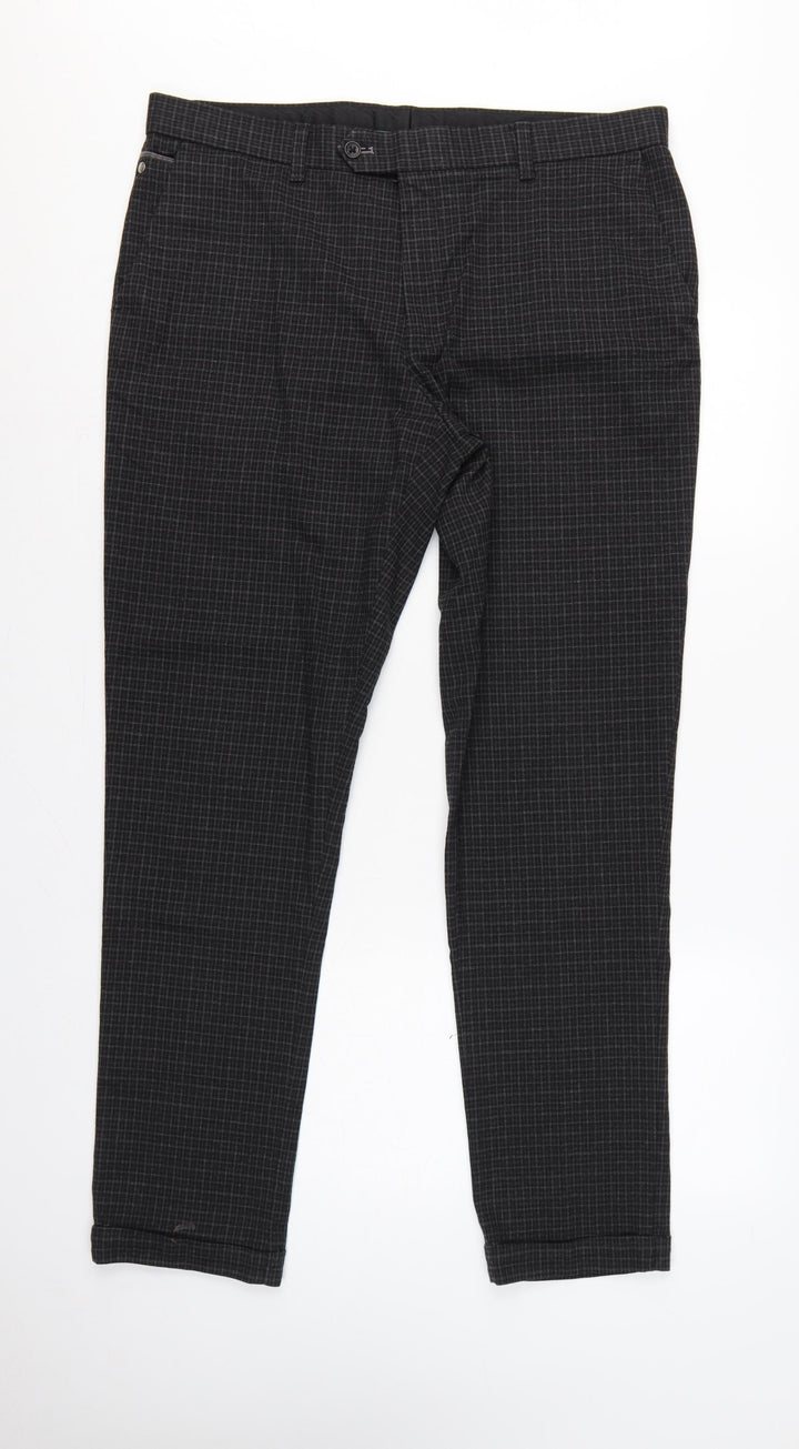 Next Men’s Grey Check Tapered Trousers 36in Waist Long 33in Leg