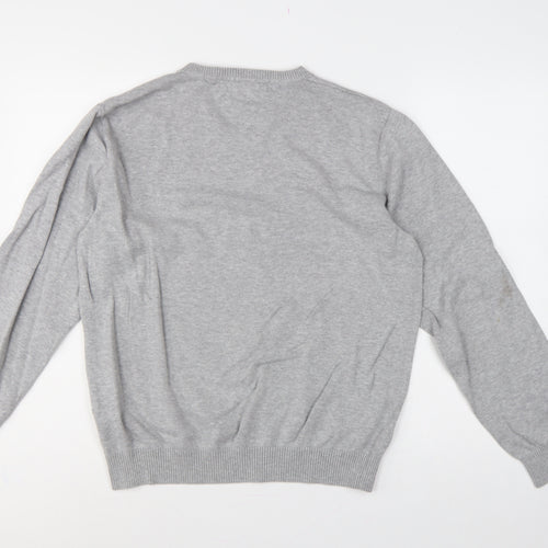 Tommy Hilfiger Men’s Grey L V-Neck Cotton Logo Pullover Jumper