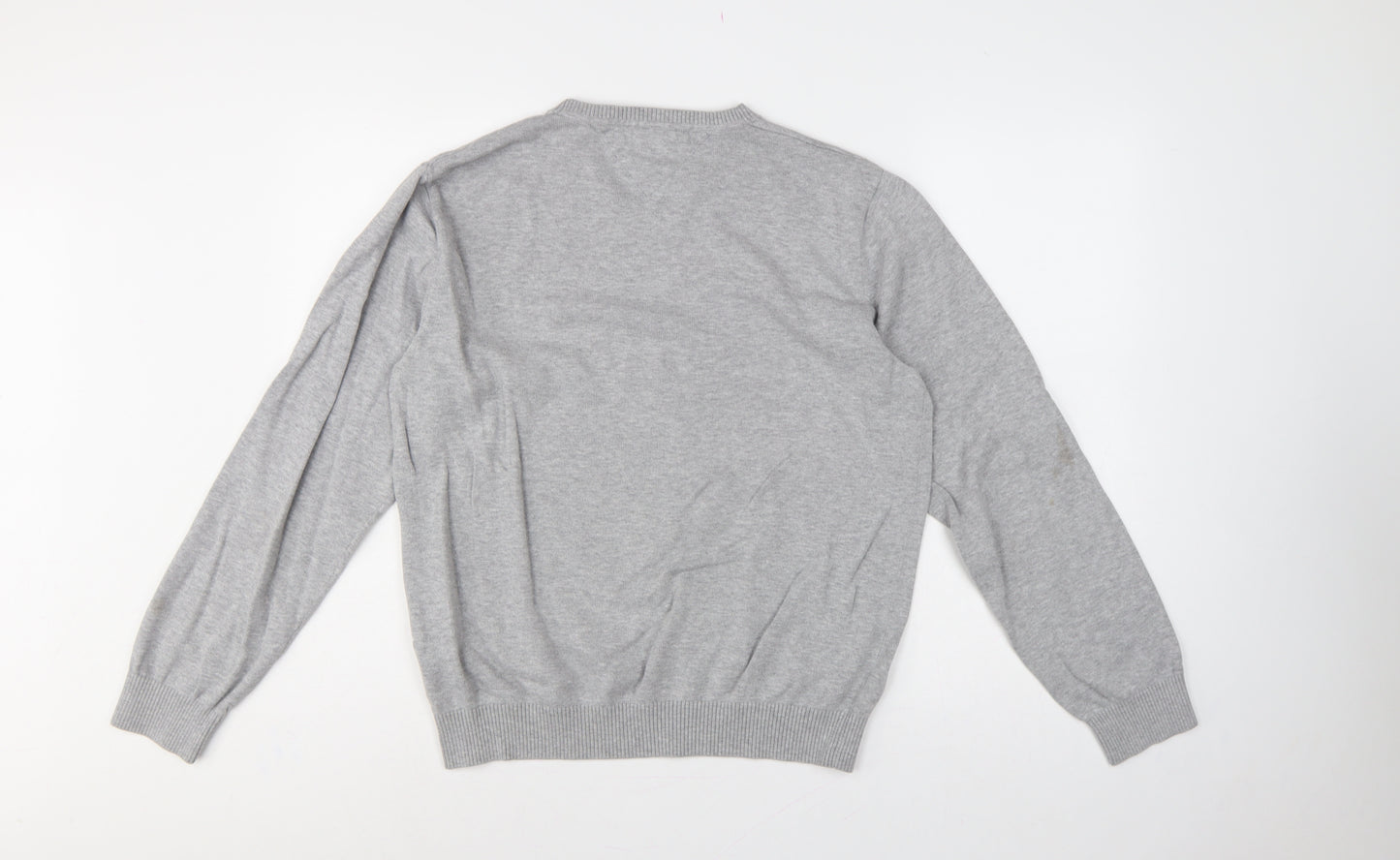 Tommy Hilfiger Men’s Grey L V-Neck Cotton Logo Pullover Jumper