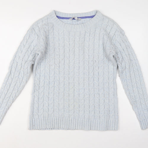 Crew Clothing Co Women Blue UK 14 Cable-Knit Crew Neck Jumper