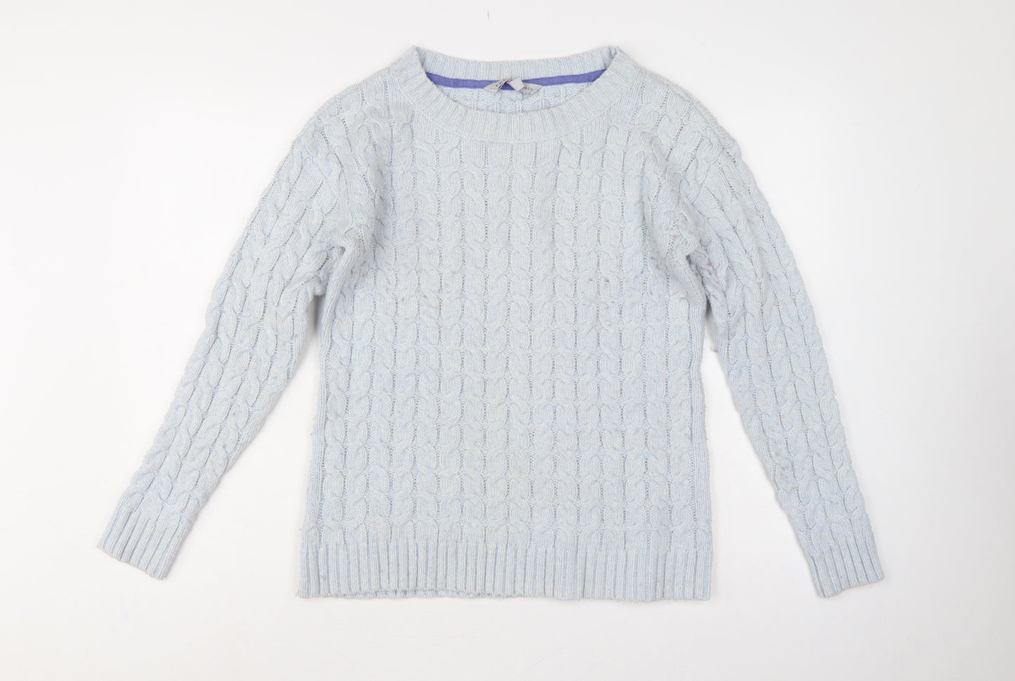 Crew Clothing Co Women Blue UK 14 Cable-Knit Crew Neck Jumper