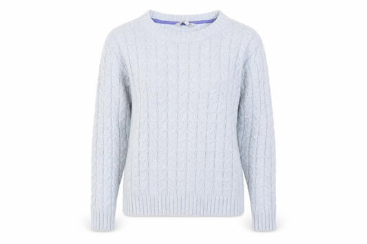 Crew Clothing Co Women Blue UK 14 Cable-Knit Crew Neck Jumper