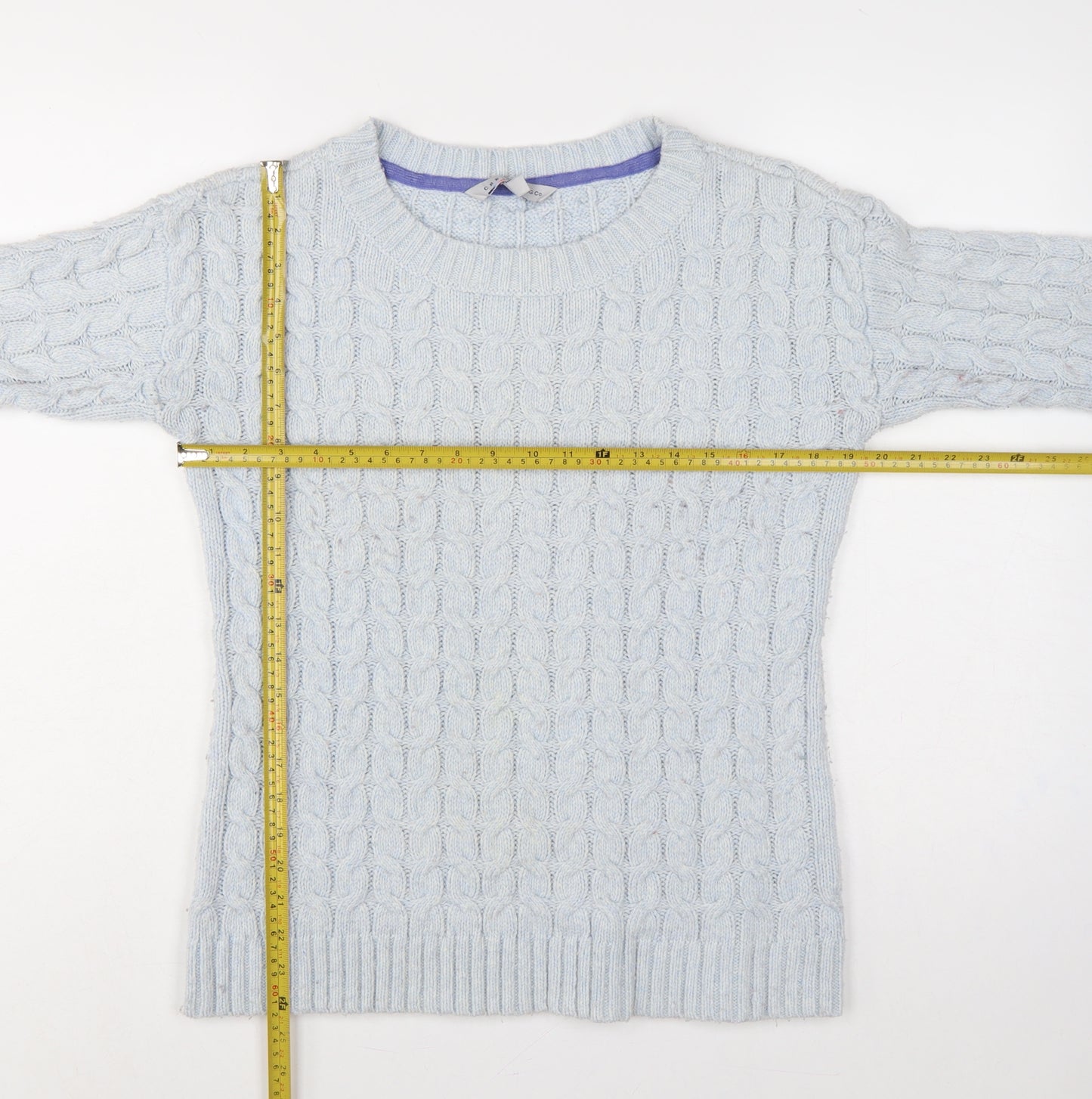 Crew Clothing Co Women Blue UK 14 Cable-Knit Crew Neck Jumper