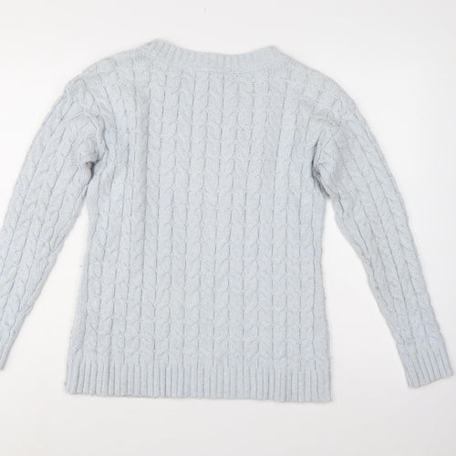Crew Clothing Co Women Blue UK 14 Cable-Knit Crew Neck Jumper