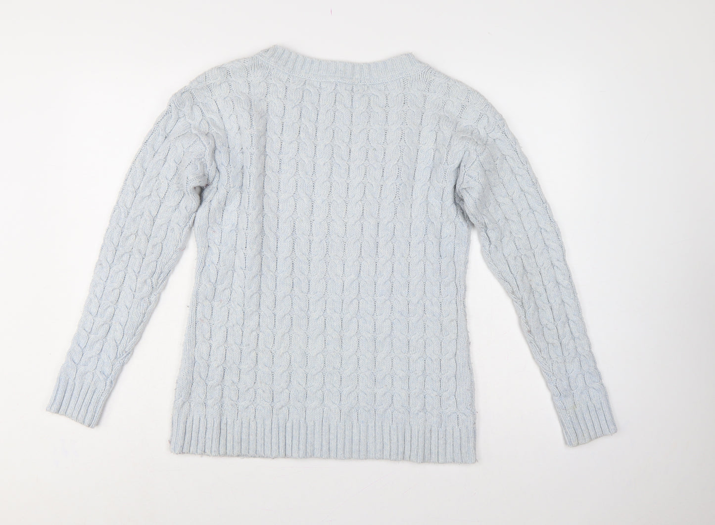 Crew Clothing Co Women Blue UK 14 Cable-Knit Crew Neck Jumper
