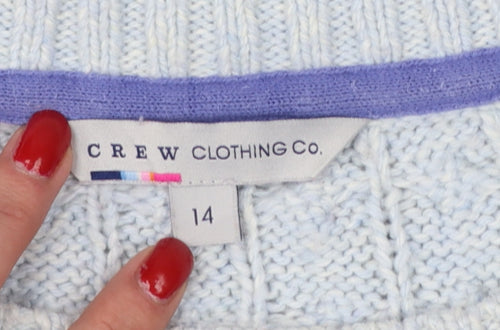 Crew Clothing Co Women Blue UK 14 Cable-Knit Crew Neck Jumper