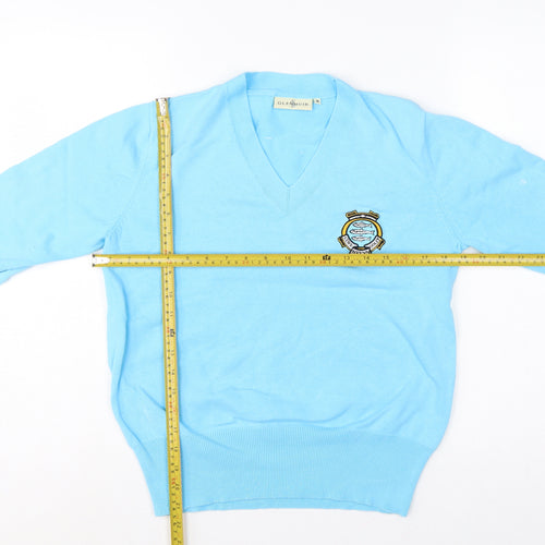 Glenmuir Women Blue M V-Neck Cotton Knit Logo Golf Jumper