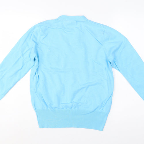 Glenmuir Women Blue M V-Neck Cotton Knit Logo Golf Jumper