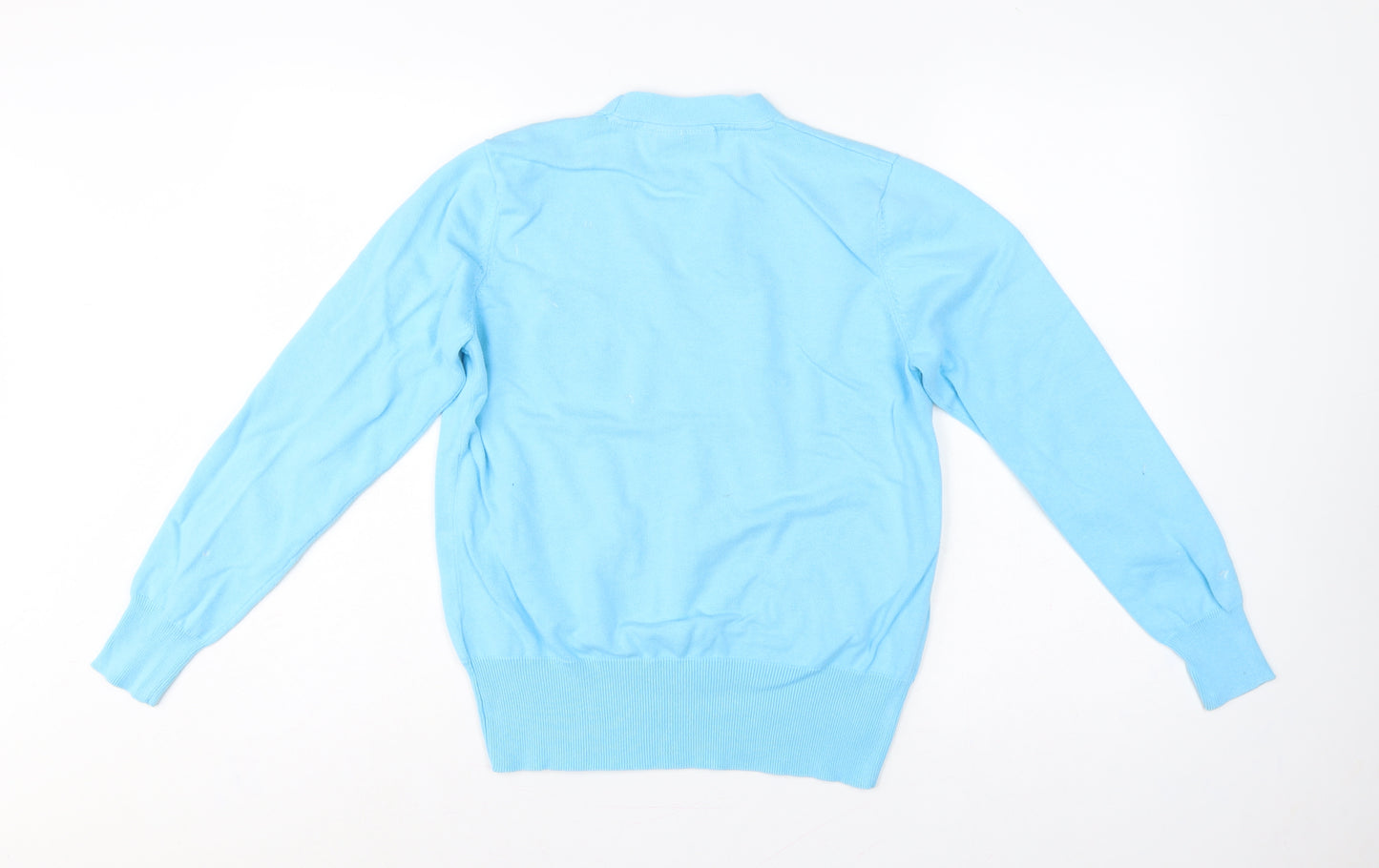 Glenmuir Women Blue M V-Neck Cotton Knit Logo Golf Jumper
