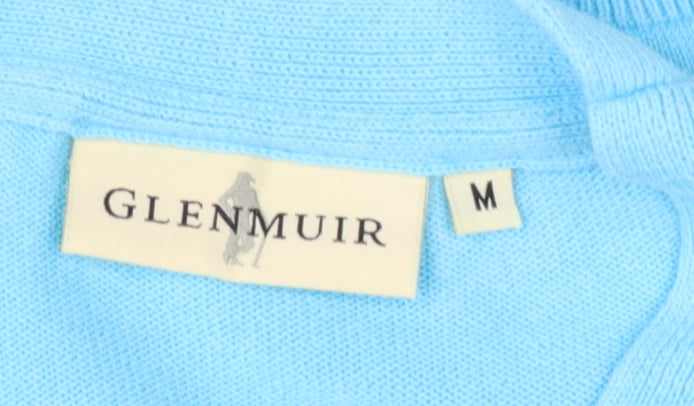 Glenmuir Women Blue M V-Neck Cotton Knit Logo Golf Jumper