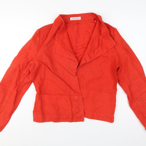 Artigiano Women Red UK 16 Linen Ruffle Shawl Collar Blazer Jacket