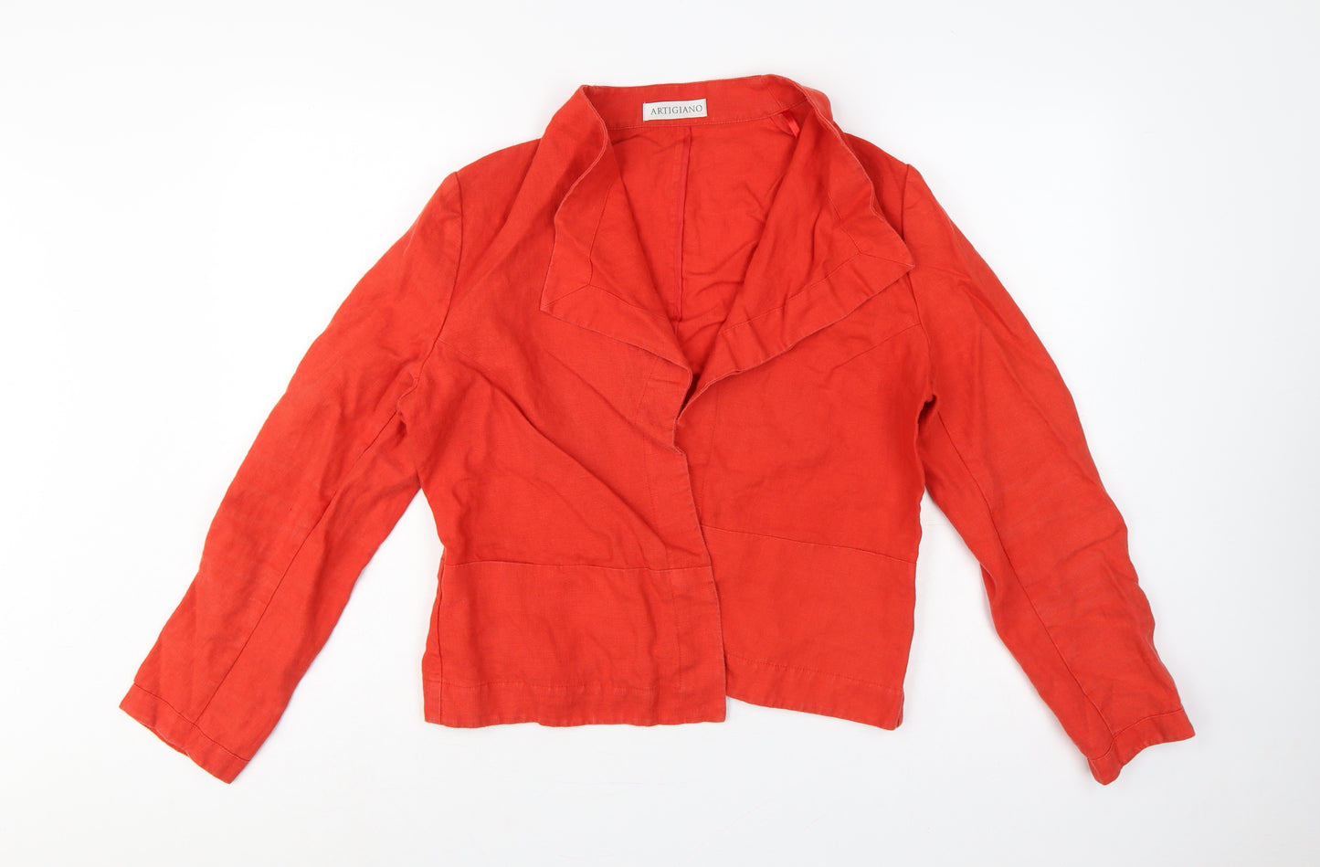 Artigiano Women Red UK 16 Linen Ruffle Shawl Collar Blazer Jacket