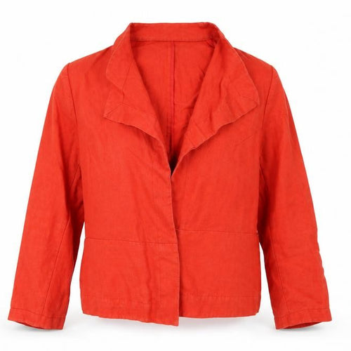 Artigiano Women Red UK 16 Linen Ruffle Shawl Collar Blazer Jacket